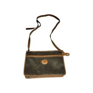 Allan Edward Bag Purse Pocketbook Womens Black Tan Striped Crossbody Shoulder